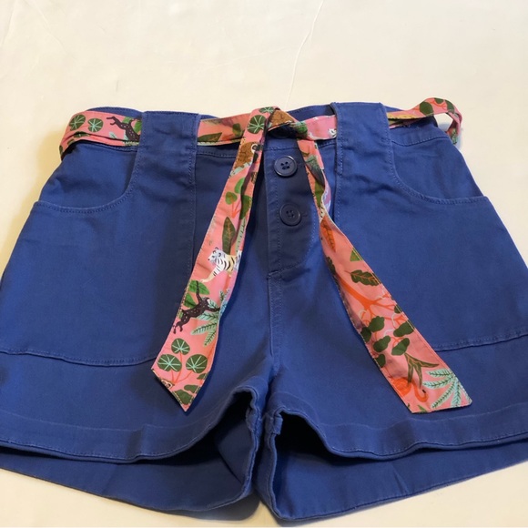 Boden Other - Boden Blue Twill Cargo Shorts With Pink Animal Print Belt Tie Size 13Y